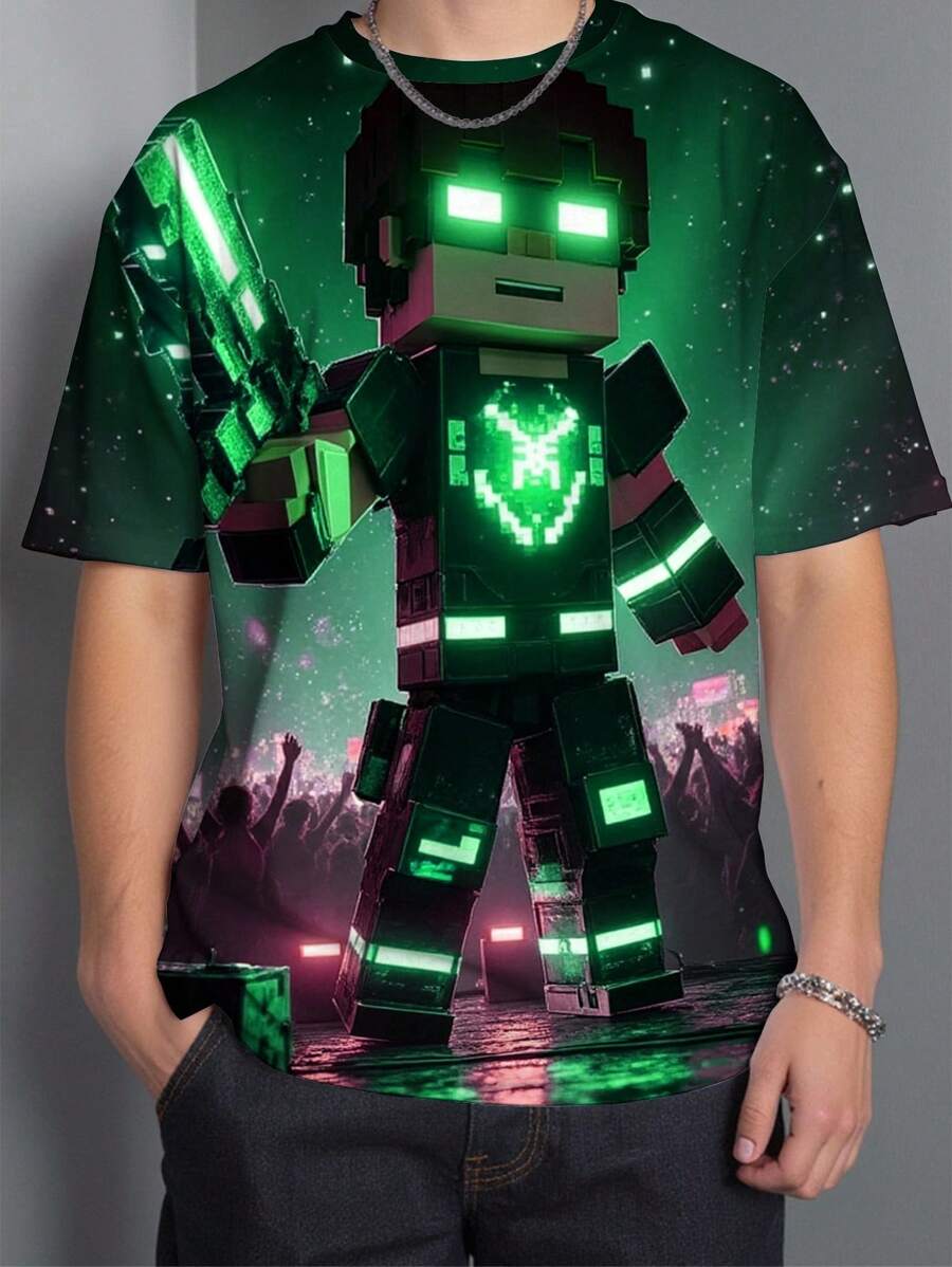 SHEIN 青少年男孩休闲简约短袖圆领T恤，适合夏季