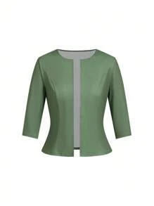 Ellevyn 2 件套 - 女士优雅花卉印花紧身连衣裙和粉色中袖针织开衫，适合约会、通勤、日常穿着 女士绿色服装 鼠尾草绿色服装 花卉连衣裙服装 秋季女装 女士教师服装 女士橙色套装 女士教师服装 秋季女装 - 綠色 - 查看 9