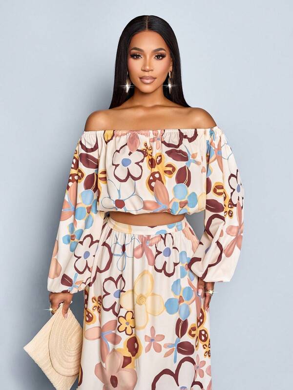 SOLERSUN Cămașă elegantă pentru femei, culoare solidă, cu imprimeu floral, lejeră, casual, elegantă, cu umăr gol, cu imprimeu floral aleatoriu