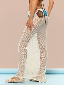 MUSERA Floral Applique Crochet Fitted Maxi Skirt Cover Up Swim Beach Summer Vacation Holiday Festival Cute Casual Elegant Tuscan Sun