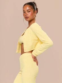 MUSERA 纹理短款上衣，适合度假、节日、休闲、优雅、托斯卡纳阳光、机场、秋季、返校、春夏等场合。 - 黃色 - 查看 3