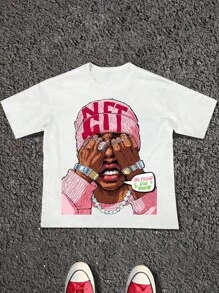 Manfinity EMRG 男士宽松圆领短袖T恤，美式街头嘻哈风格 - 白色 - 查看 1