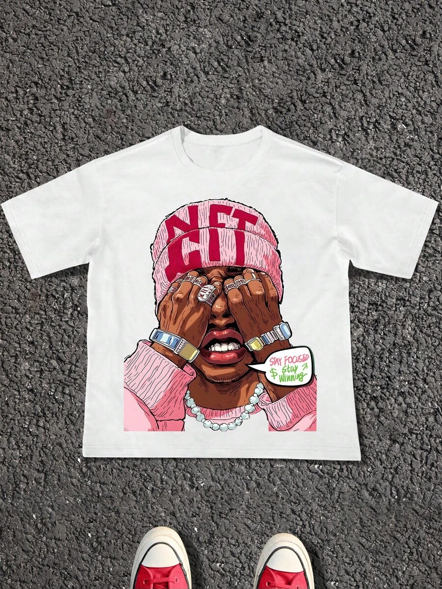 Manfinity EMRG 男士宽松圆领短袖T恤，美式街头嘻哈风格 - 白色 - 查看 1