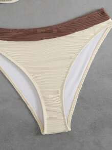 SHEIN Swim Women's Simple Textured Fabric Wire Supported Bikini 2 Pieces Swimwear, Casual Beach Holiday For Summer Beach Vacation - Multicolor - View 8