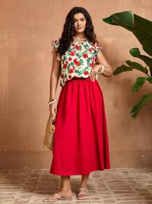 SHEIN VCAY 大码休闲度假风格热带印花盖袖波西米亚风衬衫 - 彩色 - 查看 3