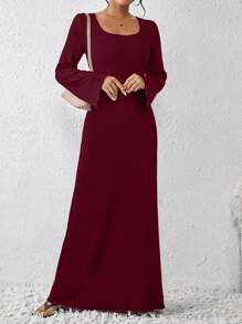 SHEIN ChicEase Elegant Ladies Maxi Dress Burgundy Color Women Outfit Fall Cloth For Women - Burgundy - View 6