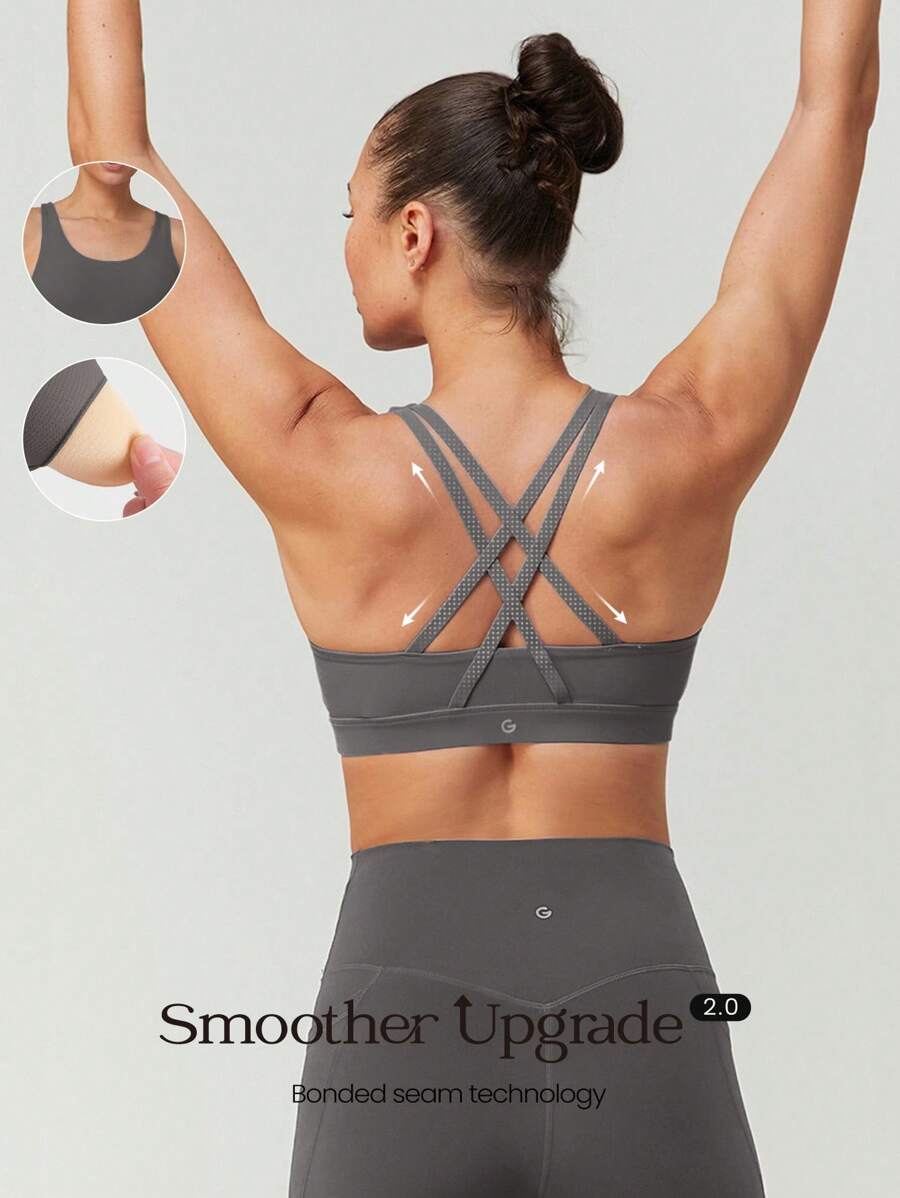 GLOWMODE FeatherFit™ 交叉肩带运动内衣 - 深灰色 - 查看 1
