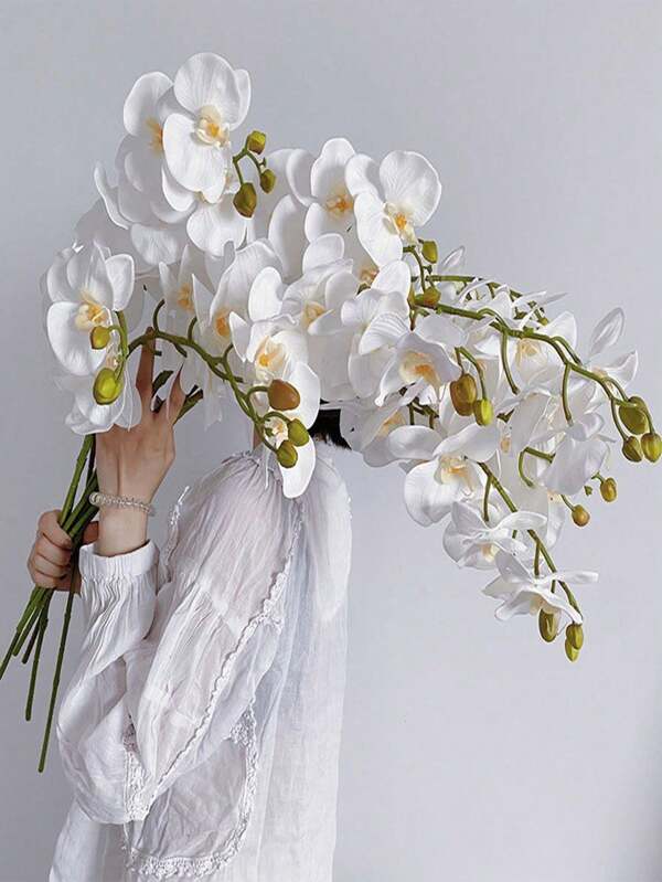 SHEIN 5PCS/3PCS/1PC 70cm Artificial Orchid Flowers, 9 Large Heads Of Real Touch Vivid Phalaenopsis Orchid Flower Stem, Classic Style Artificial Orchid Swags, Decorative Silk Phalaenopsis Flowers, Artificial Flowers Branches For Living Room Home Decoration, Hotel Wedding Floral Arrangement,Beautiful Home Decor For Halloween, Christmas, Chinese New Year,Great Gifts For Girlfriend And Mother On Valentine's Day And Mother's Day