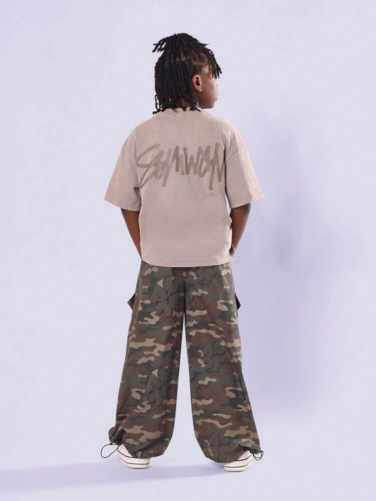 Camouflage Print Two Piece Outfit With Back Logo Tee