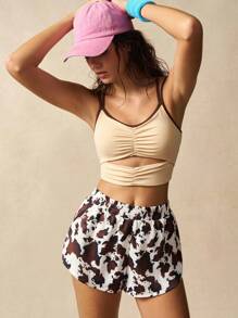 VARSIVA Leopard Print Elastic Waist Summer Fashion Sweater Sports Workout Short - Multicolor - View 5
