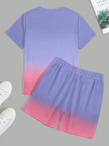 EASEVO Conjunto de camiseta de punto degradada y pantalones cortos casuales talla grande para hombre, apto para el verano