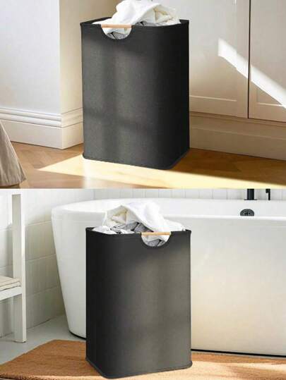 SHEIN 1pc Linen Dirty Clothes Basket, Home Laundry Basket Foldable Handheld Fabric Art Washing Basket, Bedroom Bathroom Laundry Storage Basket, Large Capacity Doll Storage, Foldable