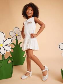 Mini mi #Princess-Approved Girls' Pearl&Bow Detail Ivory White Block Heel Dress Pumps – Elegant Princess Heels With Ankle Strap, Sparkling Rhinestone & Flower Girl Style For Weddings & Special Events - White - View 4