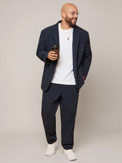 EASEVO Plusstorlek vävd långärmad casual kostym för män