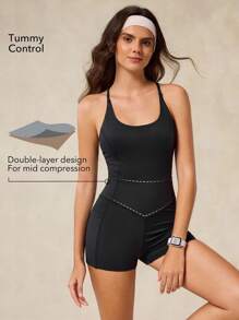 OutZeal 吸汗排汗交叉带可拆卸护垫侧袋连体衣徒步旅行露营 - 黑色 - 查看 2