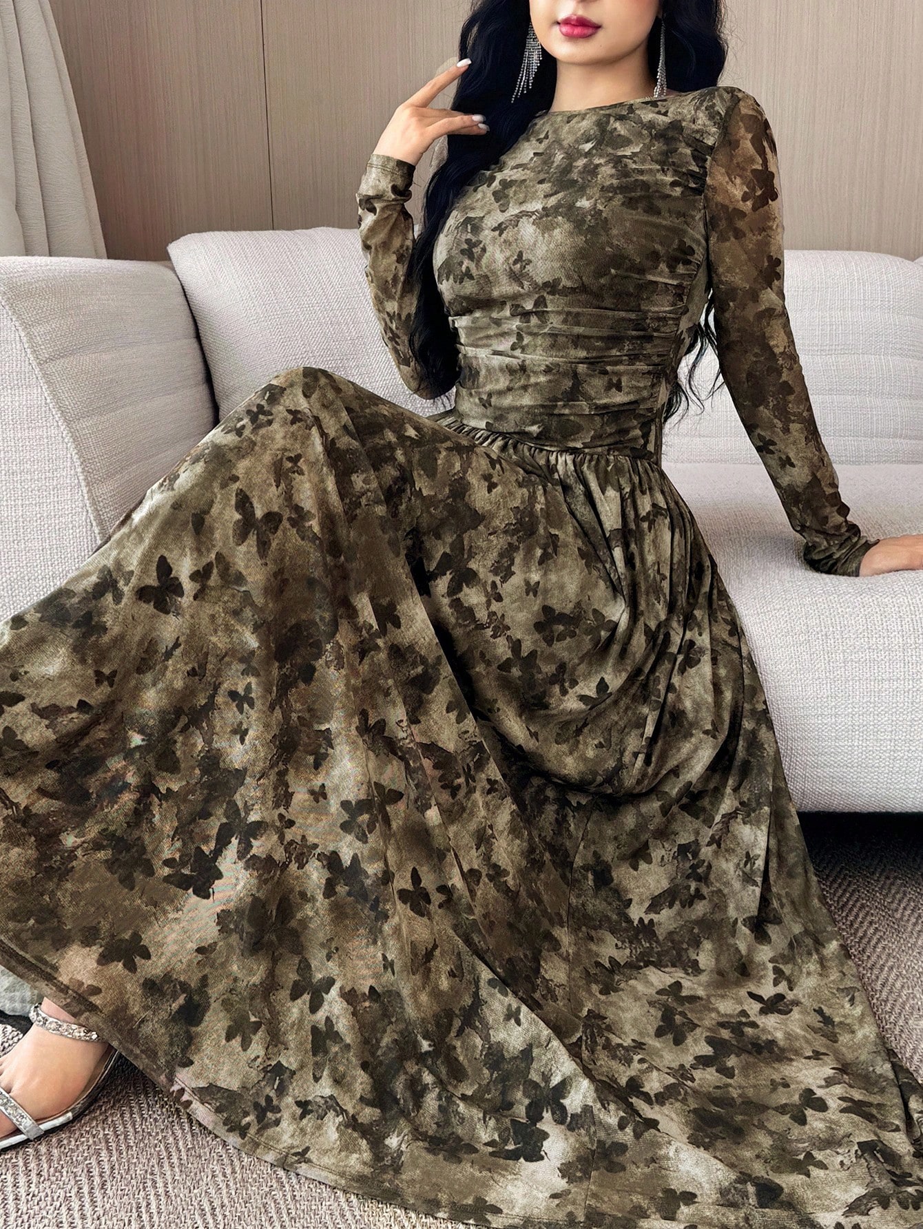 Modelyn اليوم الوطني السعودي فستان طويل مطبوع برسم...