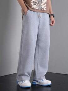 SHEIN Quần nỉ dáng ôm thoải mái, màu trơn giản dị cho bé trai tuổi teen, thích hợp mặc khi đi làm, đi học, giải trí hàng ngày, du lịch, thể thao, tiệc tùng, mùa thu/đông - Màu Xám nhạt - Xem 4