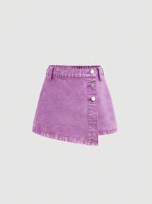 SHEIN Falda vaquera y shorts asimétricos de estilo boho y casual Y2K para niñas preadolescentes, ropa de verano para vacaciones y uso diario en la calle