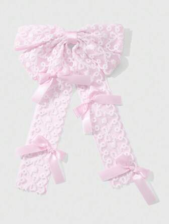 Kawaii 1 pezzo Fermaglio per capelli stile coreano, delicato, minimalista, ad alta estetica, con nastro rosa chiaro, ricamo in pizzo, fiocco, ideale per primavera, fermaglio per coda di cavallo, adatto per uso quotidiano di donne e ragazze, regalo per le vacanze