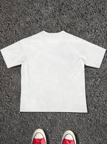 Manfinity EMRG 男士宽松圆领短袖T恤，美式街头嘻哈风格 - 白色 - 查看 2