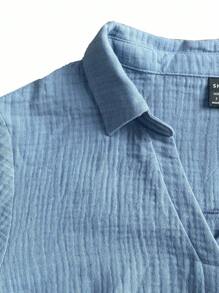 SHEIN LUNE Camisa informal de manga corta y cuello vuelto de unicolor para verano