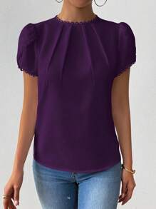 RosyDaze Elegant, avslappnad skjorta med volanger och utsvängda ärmar för kvinnor - Blåröd - Visa 3