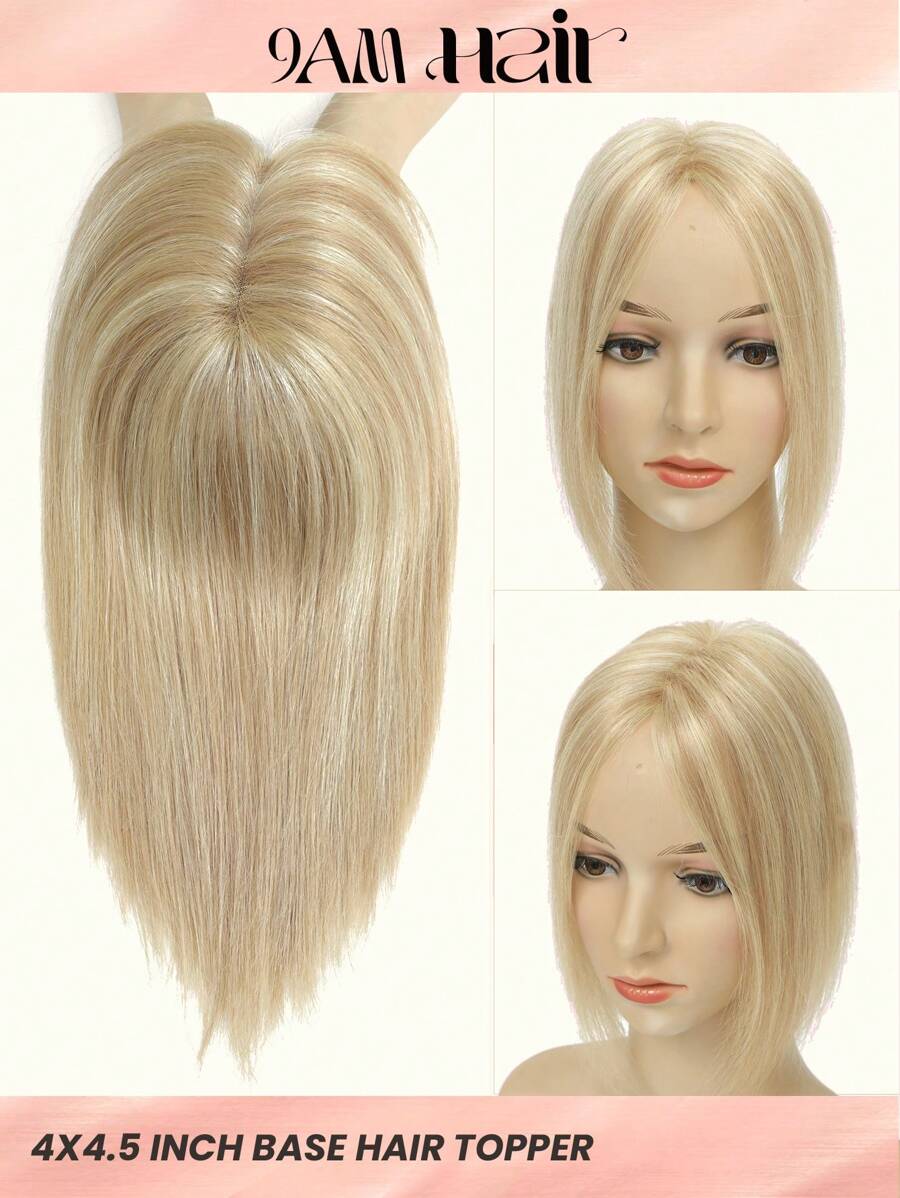 女式直發頭飾真人發，10 英寸女式髮飾無劉海頂接發發片適合稀疏頭髮假髮