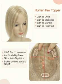 女式直發頭飾真人發，10 英寸女式髮飾無劉海頂接發發片適合稀疏頭髮假髮