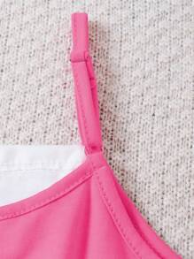 Macacão Colorblock com Bolsos Duplos para Meninas Pré-adolescentes no Verão - Pink - Visão 7