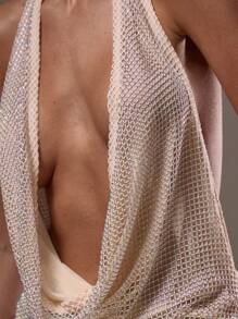 MUSERA 露背垂褶网纱镶钻迷你连衣裙，适合夏季、度假、节日、Y2K婚礼宾客之夜、约会之夜、夜间外出、生日、冬季夜晚等场合。