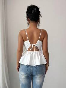 Rafferiza 女士夏季性感深 V 形串珠装饰吊带背心 - 白色 - 查看 2