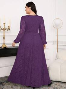 Modelyn Gaun Ukuran Plus Elegan dengan Kerah Berbentuk Hati dan Lengan Lentera, Cocok untuk Musim Gugur - Purple - View 2