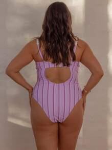 Aralina Maillot de bain une pièce sexy à fines bretelles rayé pour femmes grandes tailles, idéal pour les vacances