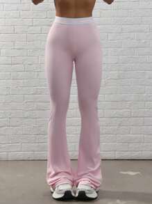 Easithlete 时尚紧身打底裤，修身显腿长，活力可爱校园风，透气舒适，有弹性，适合户外健身、瑜伽、跑步、成熟女孩，腰部有抽绳，春夏季喇叭裤