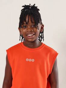 SUMWON 夏季街头服饰基本款都市背心无袖短裤运动服青年健身 - 橘色 - 查看 5