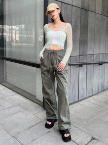 DAZY Transparante mesh top met sluiting met één knoop