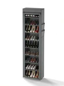 SHEIN 1pc Multi-Tier 6/8/10 Layers Shoe Rack With Dustproof Cover - Easy Assembly, Portable Storage, Suitable For 27-35 Pairs Of Sneakers, High Heels And Boots - Ideal For Entryway - Grey - View 12