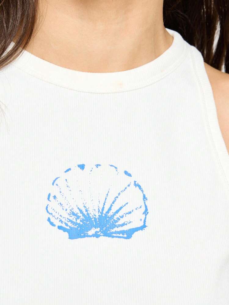 Ribbed Seashell Print Crop Tank Top