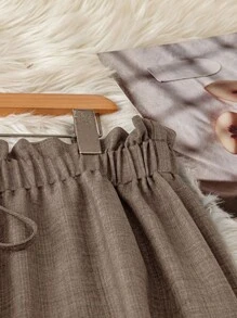 Linhara Plus Size Casual Solid Color Wide Leg Pants Fall Cloth For Women - Apricot - View 5