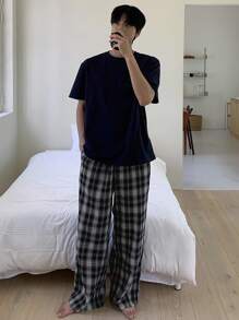 DAZY Pantalones de estar por casa con cintura elástica a cuadros para hombres, pijama de otoño - Multicolor - Ver 5