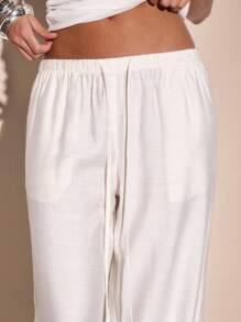 MUSERA Tie Front Wide Leg Linen Look Trousers Summer Vacation Streetstyle Cool Girl Festival Holiday Casual Beach Beachwear Elegant Graphite