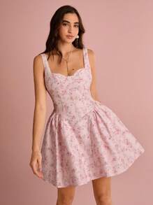 Enchnt 女士无袖花卉印花荷叶边优雅迷你连衣裙，适合度假穿着 - 粉色 - 查看 5