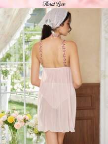 FloralLove 花卉开衩下摆性感女士吊带睡衣内衣连衣裙内衣套装