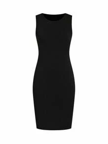 Ellevyn Conjunto de 2 piezas de blusa estampada y vestido sin mangas de unicolor, elegante para uso diario para mujer - Blanco y Negro - Ver 4