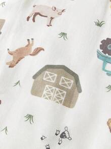 Cozy Pixies 1件装卡通动物农场图案柔软舒适卡其色棉纱无袖新生儿襁褓睡袋 - 彩色 - 查看 7