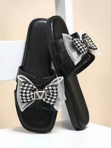 Mini mi 儿童安全带镂空网眼蝴蝶结黑色拖鞋 | 透气速干鞋面 | 适合在公园玩耍的必备防泼水鞋 - 黑色 - 查看 1