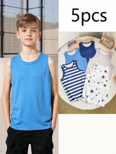 SHEIN Playful Pals 5件套舒适休闲背心，适合青少年男孩