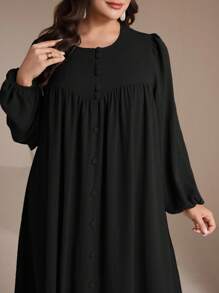 Veilorie Vestito largo con maniche a lanterna elegante e casual, in colore unito, per donne taglia curvy
