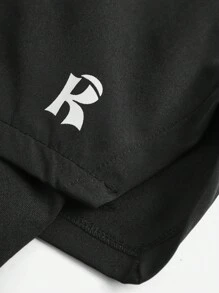 SHEIN Pantaloncini sportivi stampati, versatili e comodi per ragazzi, adatti per uso esterno, primavera/estate - nero - Visualizzare 3