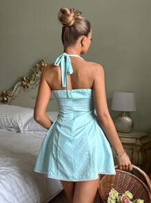 Glamine Abito corto estivo da donna con stampa a pois blu, scollo a canottiera e linea ad A, outfit da vacanza